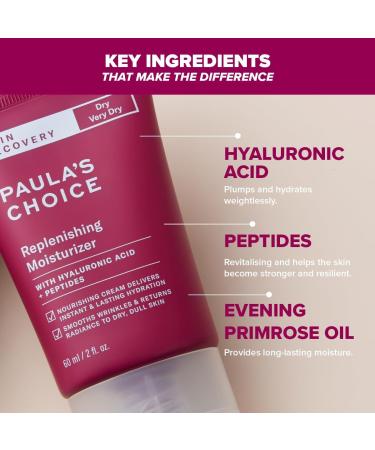 Paula's Choice SKIN RECOVERY Replenishing Moisturiser - Face Night Cream - Hydrates & Soothes - Anti-Ageing - with Hyaluronic Acid & Peptides - Rosacea-prone Skin - Dry to Very Dry Skin - 60 ml - Buy Online on GoSupps.com