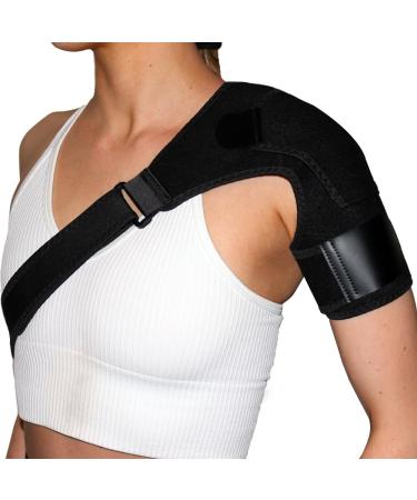 Fenzer Recovery Shoulder Brace for Men and Women Shoulder Stability Support Brace Adjustable Fit Sleeve Wrap Relief for Shoulder Injuries and Tendonitis One Size Regular (BLACK)