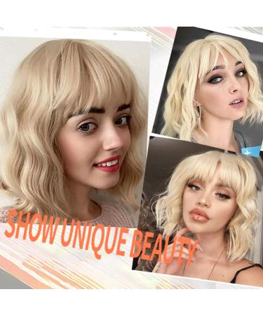 Ariqutba Blonde Wig 14 Inch Synthetic Shoulder Length Bob Wig with Bangs for Daily & Party Use - Buy Online on GoSupps.com