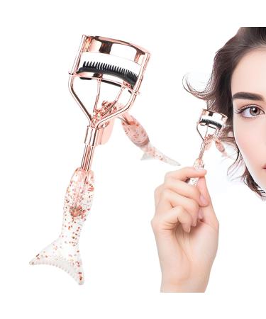 Uozonit Eyelash Curler for Eyelashes Eyelash Curler Fishtail Shaped Small Eyelash Curler with Comb Teeth Ergonomic Eyelash Tools Beautiful Portable Makeup Accessories for Opening Eyes and A4 Electroplated Rose Gold With Black Comb Rose