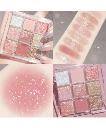 Mrisata 9 Colors Glitter Eyeshadow Palette for Girls Shimmer Waterproof High Pigment Gold Eyeshadow Palette (B)