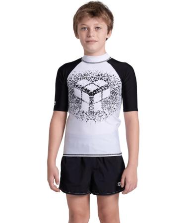 ARENA Boys Unisex Jr Rash Vest S/S Graphic Shirt - White & Black (164) | Best for Kids Swimwear - Fast International Shipping - Buy Online on GoSupps.com