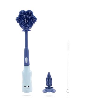 Bottle Brush Blue Baby Bottle Cleaning Brush 3 in 1 Bottle and Teat Cleaning Brush Kit for Cleaning Baby Bottle Nipple Straw Glass Cup Thermoses 02-blue