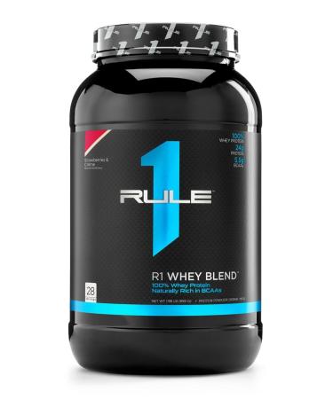 Rule 1 Whey Blend | 100% Whey Protein From Whey Concentrates Isolates & Hydrolysates | 24 Grams Protein 5 Grams BCAAs & 4 Grams Glutamine Per Serving (2LB Strawberries & Creme) Strawberries & Creme 2LB
