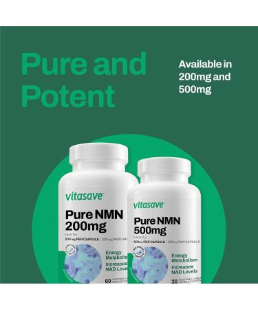 Vitasave NMN Capsules 500mg - Highest Potency Available - Premium Supplement - Cellular Health - Boost NAD+ Supports Longevity - 100% Pure - Fast Absorption - 60ct (500mg (pack of 2x30)) 30 count (Pack of 2) - Buy Online on GoSupps.com