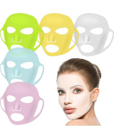 5 Pieces Reusable Silicone Facial Mask Facial Mask Cover Silicone Skin Mask Reusable Moisturizing Face Silicone Face Wrap for Sheet Prevent Evaporation Masks Face Care Tool (Chic Colors) Gold, White, Pink, Blue, Green