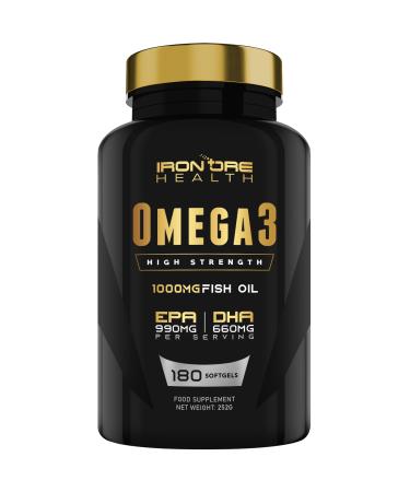 Omega 3 Fish Oil - 180 High Strength Capsules - 990mg EPA & 660mg DHA per Daily Serving - 2 Months Supply - Made in UK