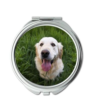 Mirror Travel Mirror Animal Cute Dog Golden Retriever Grass Green Pocket Mirror portable mirror