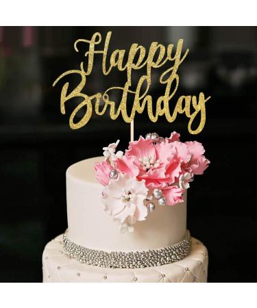 YUINYO Handmade Glitter happy birthday Cake Topper, Happy Birthday Cake Bunting Decor,Birthday Party Decoration Supplies (Gold)
