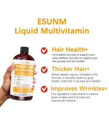 Hair Growth Liquid Multivitamin | Biotin for Hair Growth Supplement | Clinically Tested in Women for Thicker Hair & Facial Wrinkle | Skin Care | Ages 18+ | 8.11 Fl Oz - Buy Online on GoSupps.com