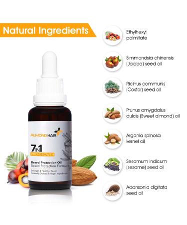 Premium 7-in-1 Beard Oil for Men | Vegan Natural Ingredients | Nourishing Leave-In Conditioner with Jojoba Castor & Sweet Almond Oil - 1 fl oz - Buy Online on GoSupps.com