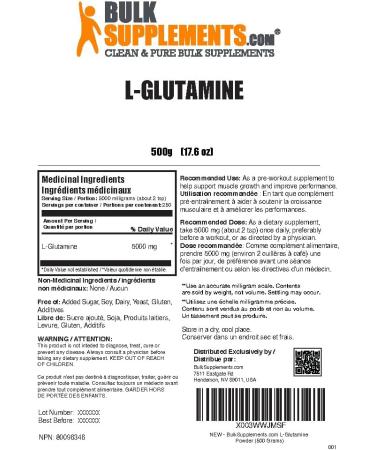 Bulksupplements.com L-Glutamine Powder (500 grams) - Buy Online on GoSupps.com