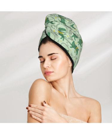 Hair Towel Wrap for Quick Drying - Cute Dinosaurs in Space - Soft & Absorbent Hair Turban with Button | Best Towel for Effortless Hair Care - Buy Online on GoSupps.com