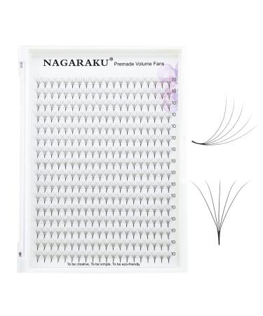 Nagaraku Volume eyelash extension prefabricated compartments 320pcs narrow stem slightly tight premade fans eyelash extensions artificial eyelashes 16 rows (5d 0.07mm starch C curl 10mm) 10mm 5D-07-c curl