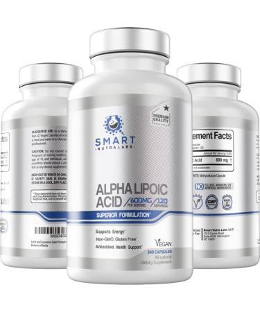 Alpha 1 Lipoic Acid 600mg Per Serving, 240 Vegan Capsules- Gluten Free, Pure Non-GMO ALA- Supports Energy & Anti Oxidant