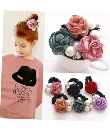 Angoily Hair Ribbons Flower Hair Rope Ponytail Hair Bands Pearl Pink Hairpin - Buy Online on GoSupps.com