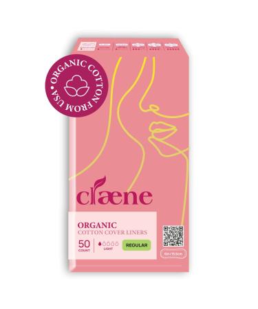 Claene Organic Cotton Panty Liners, Unscented, Panty Liners for Women, Thin, Cruelty-Free, Breathable Organic Panty Liners for Women, Light Incontinence, Natural, Vegan, Menstrual Pads for Women Regular 50P