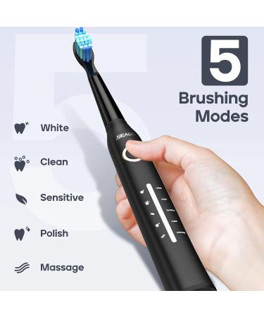 SEAGO Electric Toothbrush - Rechargeable Sonic Toothbrush with 30-Day Battery 5 Modes 2-Min Timer & 10 Brush Heads (Black) | Portable & Ideal for Adults - Buy Online on GoSupps.com
