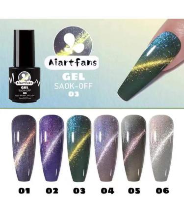 Cat Eye Gel Polish Set - 6 Colors Magnetic Nail Polish Kit | Soak-Off UV Gel 4-in-1 Manicure Set with Magnetic Stick for DIY Nail Art at Home - Buy Online on GoSupps.com