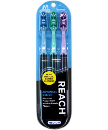 Reach Advanced Design Medium Toothbrushes Colors May Vary 3 Count (Pack of 2) Total 6 Toothbrushes 18087 - Buy Online on GoSupps.com