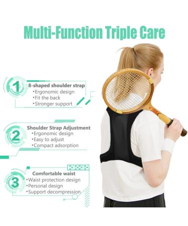 Fourket Humpback Correction Belt Posture Corrector Adjustable Back PU Material Suitable for Men and Women Size M Black - Buy Online on GoSupps.com