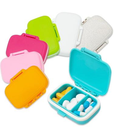7 Pack Colorful Small Pill Case 3 Removable Compartments Travel Pill Box for Pocket Purse Moisture Proof Cute Daily Pill Organizer Medicine Container Holder for Vitamins, Fish Oil, Supplements