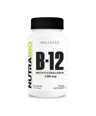 NutraBio Methyl B-12 Vitamin Supplement 2000mcg Promotes Cellular Health and Wellness 90 Vegetable Capsules 90 Count (Pack of 1)