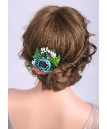 Deniferymakeup Bloomy Daisy Flower Hair Comb Rose flower Wedding Bridal Photo Shoot Greenery Headpiece for wome(Red and Deep Blue) - Buy Online on GoSupps.com