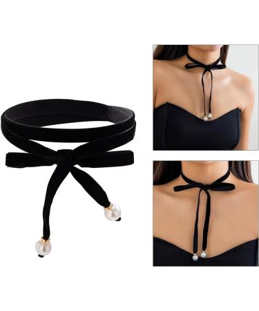 Oralgo Simple Pearl Neck Band with Bow - Elegant Women's Collarbone Necklace | Long Lacing Fashion Jewelry - Buy Online on GoSupps.com