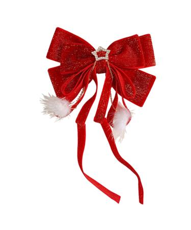 AFBORD Faux Pearl Hair Barrette Double-layeded Bow Clip Women's Exquisite Double-layered Butterfly Bell Star Decor Red Festive New Year Christmas Style B