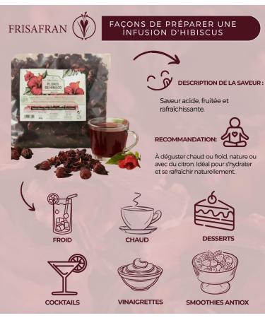  FRISAFRAN FRISAFRAN | Organic Dried Hibiscus Flowers 400g | Organic Hibiscus | Loose Leaf | Jamaican Flower | Detoxifying Draining Infusion | Hibiscus Tea | Iced Tea | Infusion and Herbal Tea | Jamaican Water | Pure Hibiscus - Buy Online on GoSupps.com