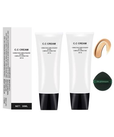 XIGUA Skin Tone Adjusting CC Cream SPF 50  Cosmetics CC Cream  Colour Correcting Self Adjusting for Mature Skin  All-In-One Face Sunscreen and Foundation  Natural Color-1.01 oz (2PCS)
