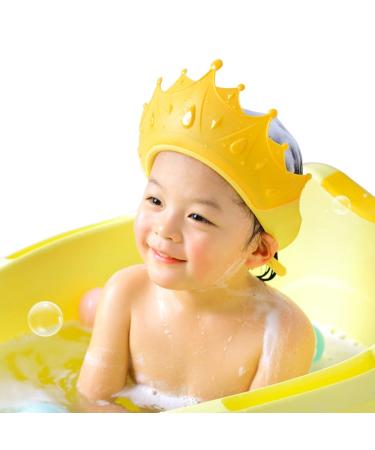 Kids Shower Shield Baby Shower Cap Adjustable Hair Washing Shower Hat for Kids Bath Visor Hat to Stop Water in Eye and Ear (Yellow)