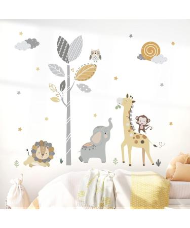 Decalmile Safari Animals Tree Wall Stickers - Jungle Elephant Lion Giraffe Wall Decals for Baby Nursery and Kids Room Decor - Buy Online on GoSupps.com