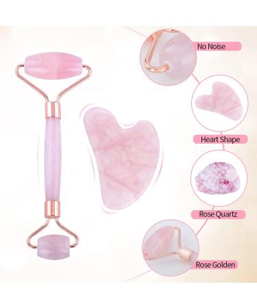 Jade Roller & Gua Sha Tool Set | Natural Rose Quartz Facial Massage for Skin Care - Enhance Face Eyes & Neck - Buy Online on GoSupps.com