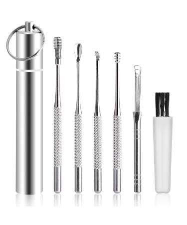 7 Partial ear wax removered stainless steel portable ear cleaning set ear cleaner for adults earpick with cleaning brush storage box for adolescents adults (silver) - Buy Online on GoSupps.com