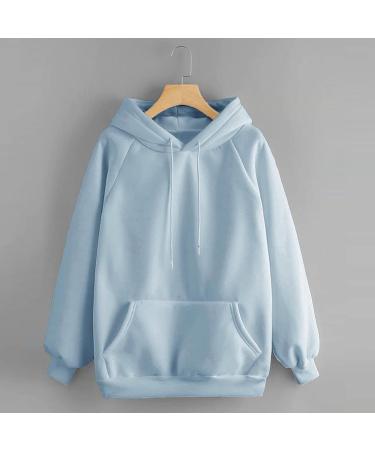 Cute Sky Blue Hoodie for Teen Girls with Big Pockets | Women's Preppy Solid Color Sweatshirt | Long Sleeve Casual Pullover Medium - Buy Online on GoSupps.com