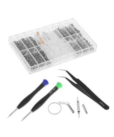 Perfk glasses repair set including nose pads screws tweezers with compact boxing glass repair tool for watch glasses sunglasses