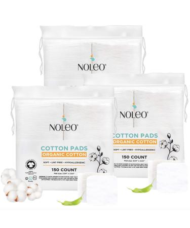 Organic Cotton Pads (450 Count (Pack of 3), Large & Pressed) - Lint Free , Soft, No Hard Edges, 3"54x3"54 450 Count (Pack of 3) Large & Pressed