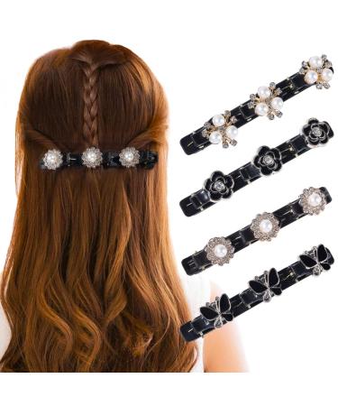Bestienoly Sparkling Crystal Stone Braided Hair Clips for Women  4PCS Pearl Hair Clips Hairpin Duckbill Hair Clips with 3 Small Clips  Hair Barrette with Rhinestones  Hair Accessories for Women&Girls C-4Pcs