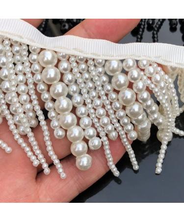 Yulakes 1 Yard White Black Pearl Fringe Beaded Lace Trim for Garments & Decor - White Color Option - Buy Online on GoSupps.com