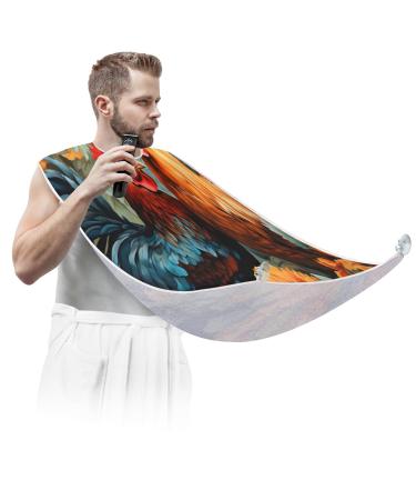 Floral Rooster Beard Bib Apron Beard Hair Catcher for Men Shaving Fathers Day Anniversary Christmas Gifts for Dad Husband Beard Bib with 2 Suction Cups