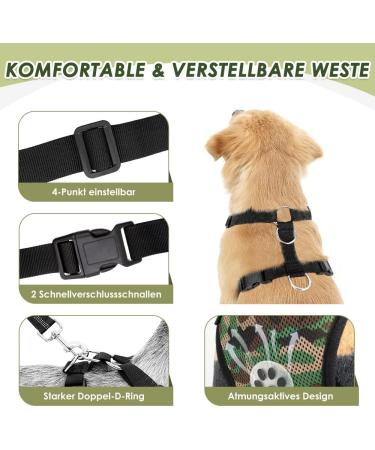 Eyin Dog Harness with Seat Belt for Car - Adjustable & Breathable Camouflage Green (Large) | Includes 2 Carabiner Hooks & Seat Belt Buckle for Child Safety - Buy Online on GoSupps.com