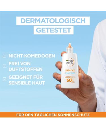 Shop Garnier Antioxidative Super UV Sun Protection Fluid SPF 50+ | Lightweight Non-Fatty Sunscreen with Hyaluronic Acid | Ambre Solaire 40ml - International Shipping Available - Buy Online on GoSupps.com