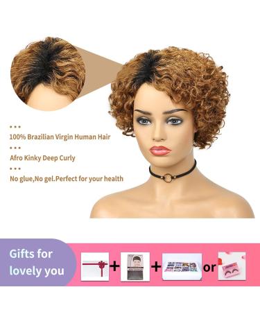 Quantum Love Human Hair Wig | Short Bob Pixie Cut | Deep Curly | Ombre Black Brown OT30 | Brazilian Remy Human Hair | Non-Lace Front - Buy Online on GoSupps.com