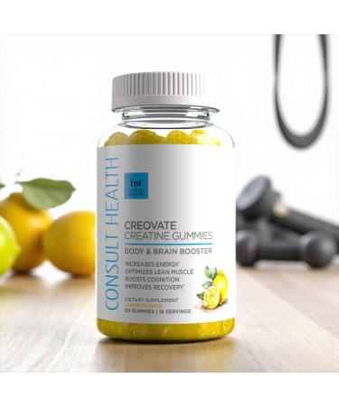 Consult Health CREOVATE CREATINE MONOHYDRATE Gummies 5g Dose for Men & Women to Support Muscle Strength Recovery Cognitive Health & Memory Zero Sugar Gluten Free Natural Lemon 90 Count - Buy Online on GoSupps.com