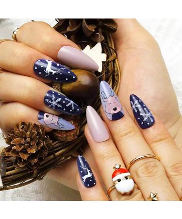 Brishow artificial nails Christmas decorations snow nails to stick on ballerina acrylina press on nails full cover false nails 24 pieces for women and girls (8)