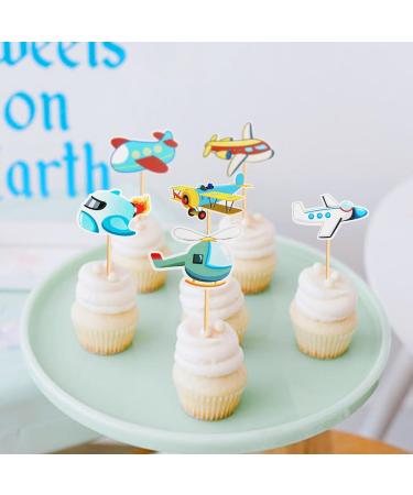 Morndew 24 PCS Helicopters Propeller Aircraft Airplane Cupcake Toppers for Aviation Theme Party Birthday Party Wedding Party Baby Shower Decorations - Buy Online on GoSupps.com