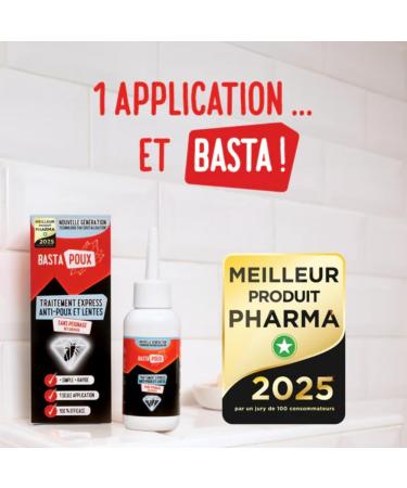 BastaPoux Traitement Anti-Poux et Lentes 1 Application Suffit Actif Naturel Brevet Crystalysine Sans Peignage Non Gras & Facile Rincer Enfants & Femmes Enceintes - Buy Online on GoSupps.com