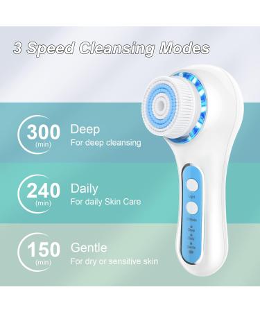 FreeBreath Facial Cleansing Brush | IPX7 Waterproof Face Scrubber | 3 Speed Modes | 5 Brush Heads | Remove Blackheads | Rechargeable | Light Blue - Buy Online on GoSupps.com
